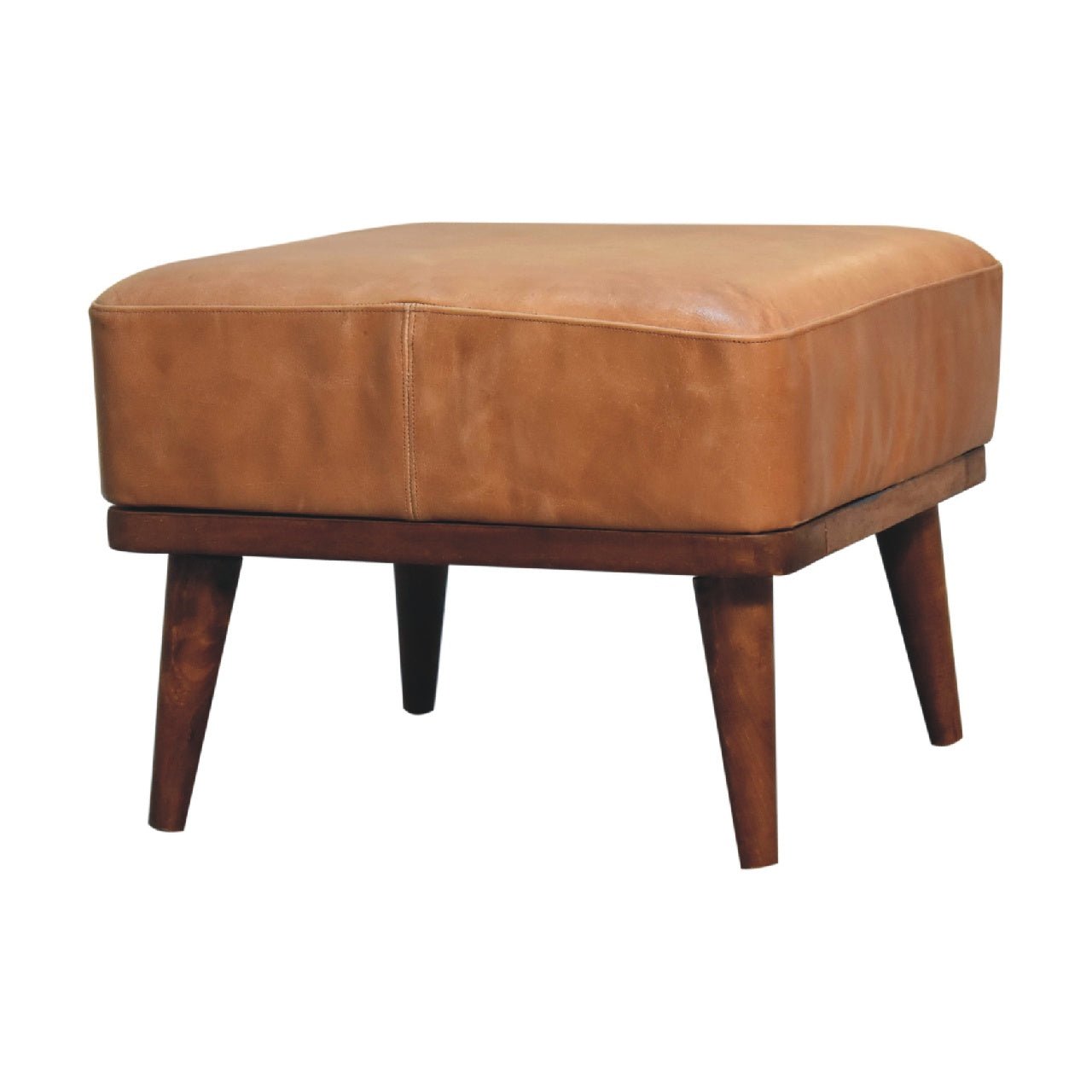 Tan Buffalo Leather Tan Footstool - SILVIONIX