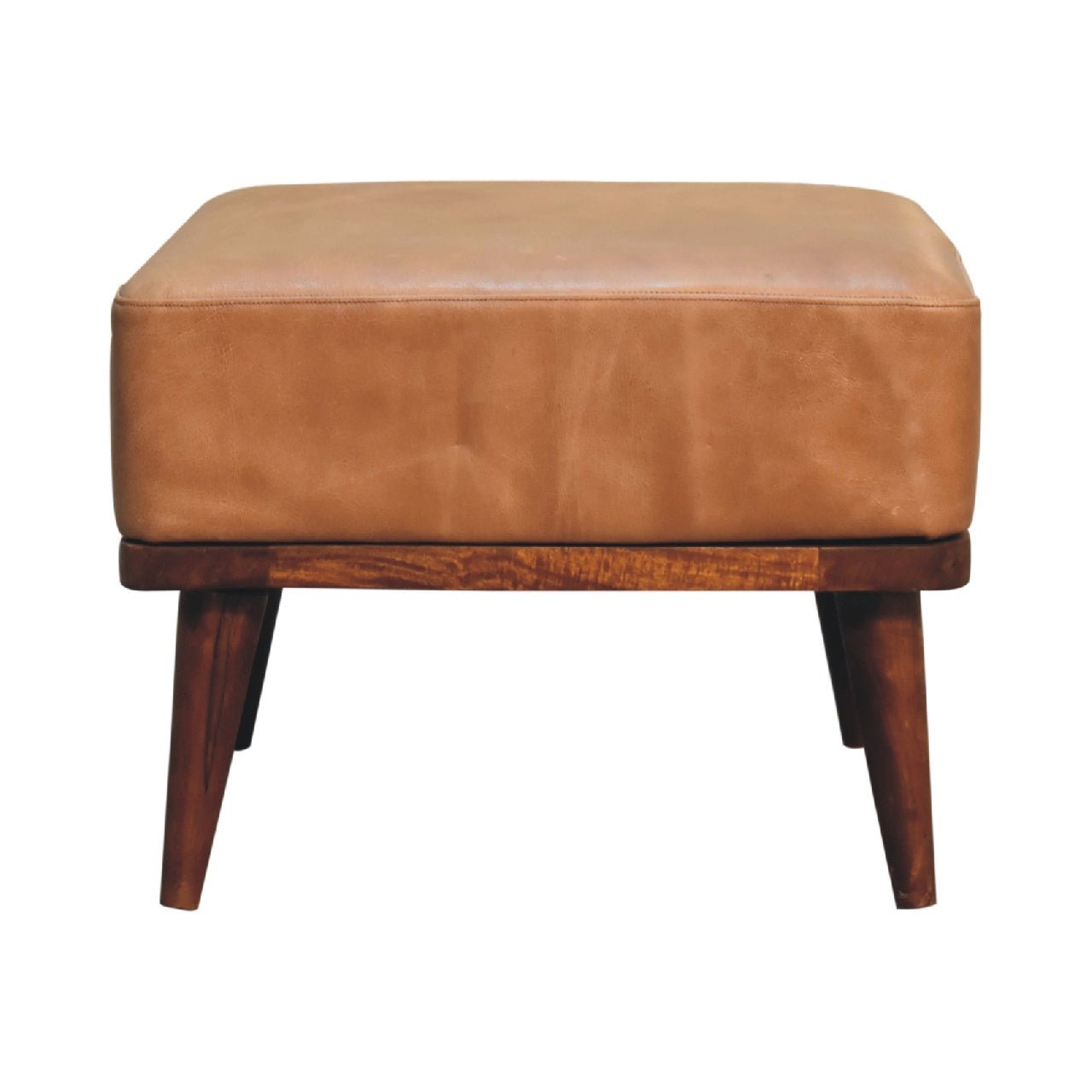 Tan Buffalo Leather Tan Footstool - SILVIONIX