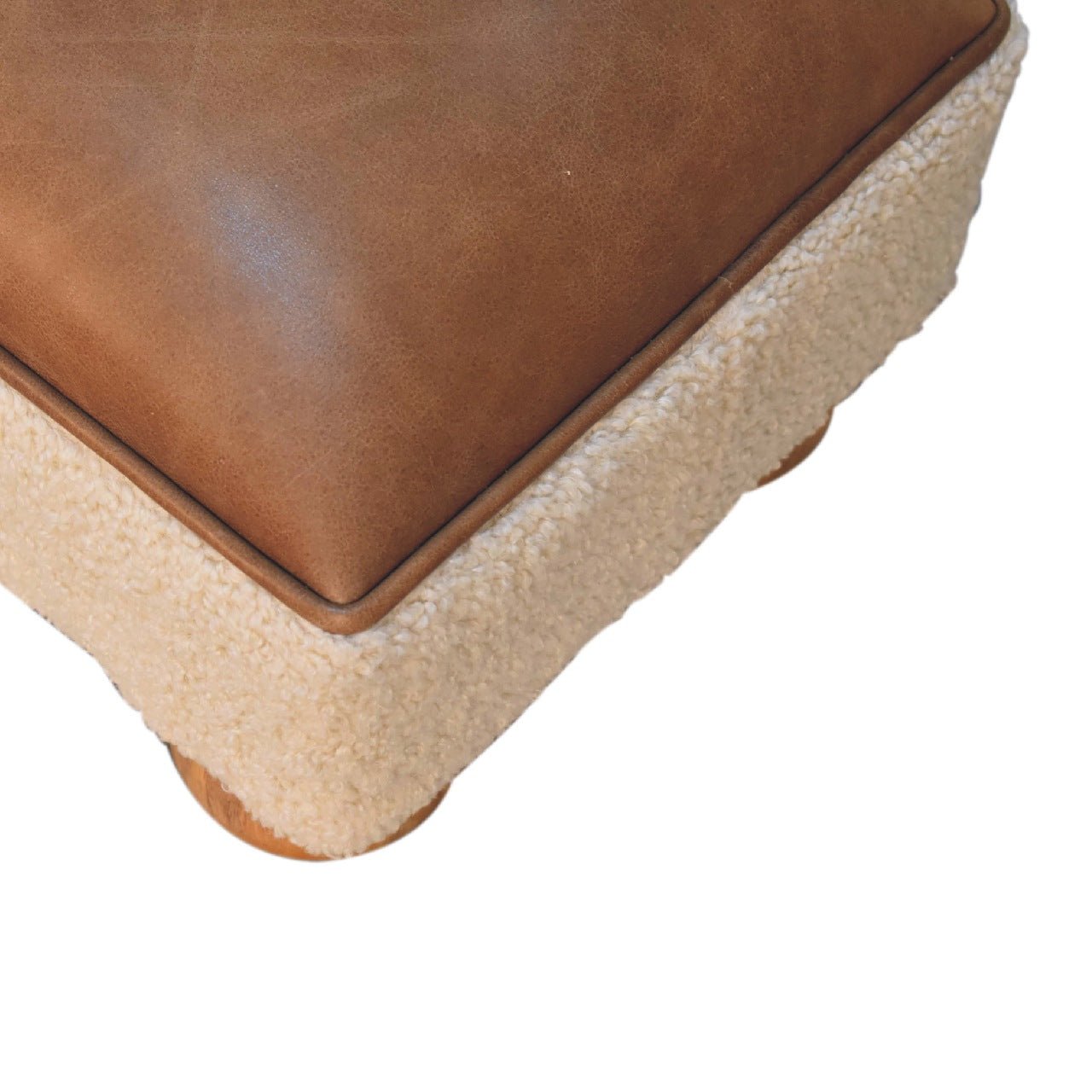 Tan Leather Boucle Ball Footstool - SILVIONIX