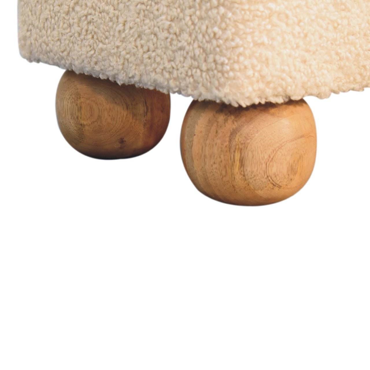 Tan Leather Boucle Ball Footstool - SILVIONIX