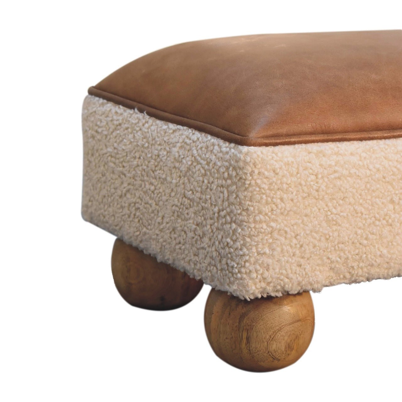 Tan Leather Boucle Ball Footstool - SILVIONIX