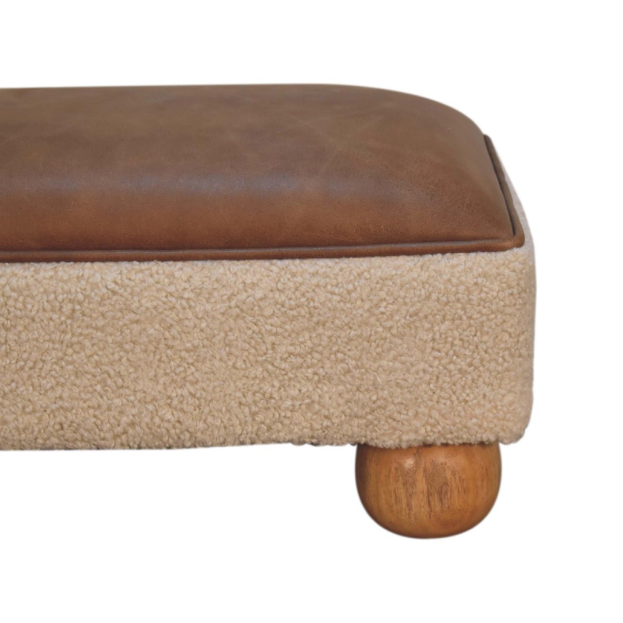 Tan Leather Boucle Ball Footstool - SILVIONIX