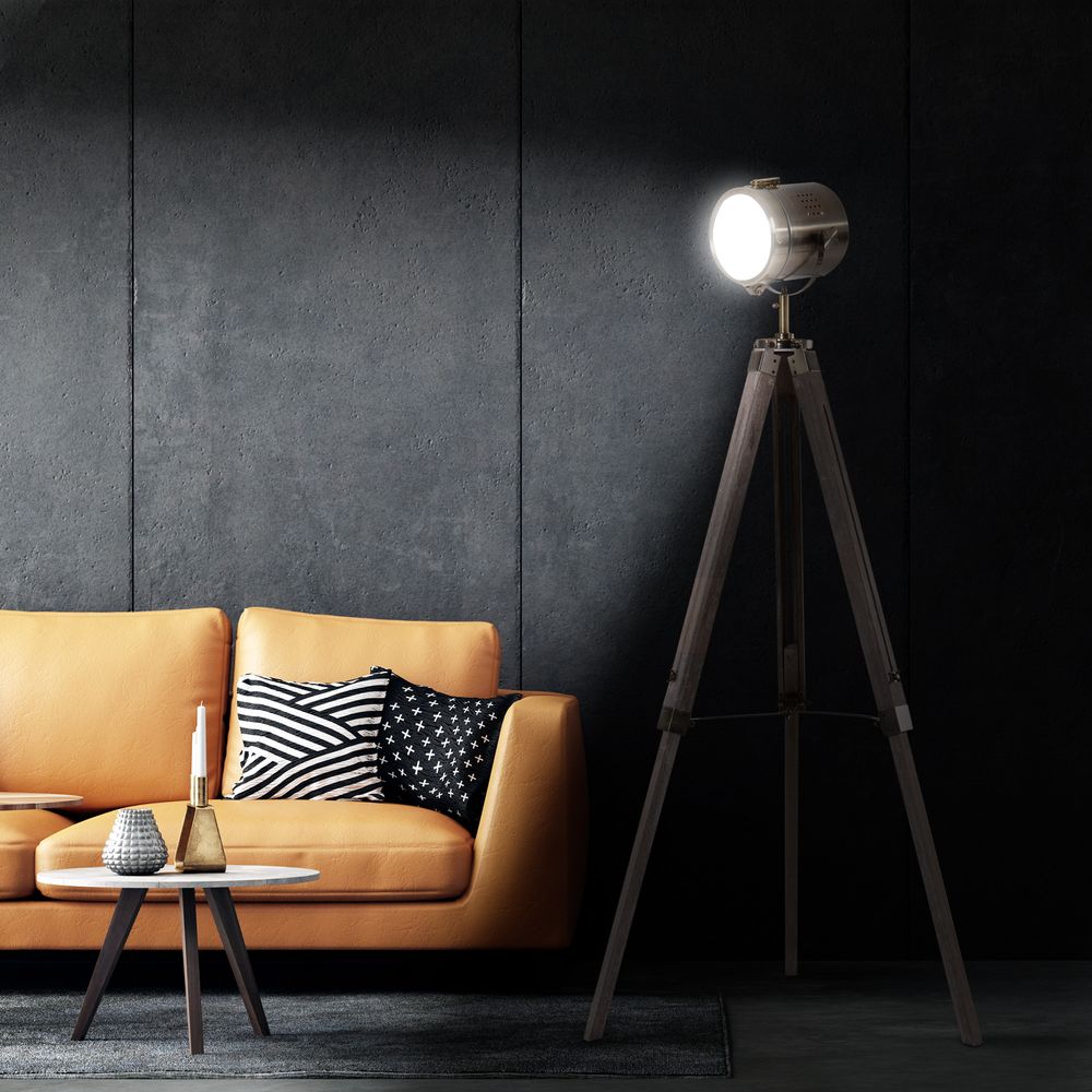 Tripod Floor Lamp, 65L,Wood/Bronze Colour - SILVIONIX