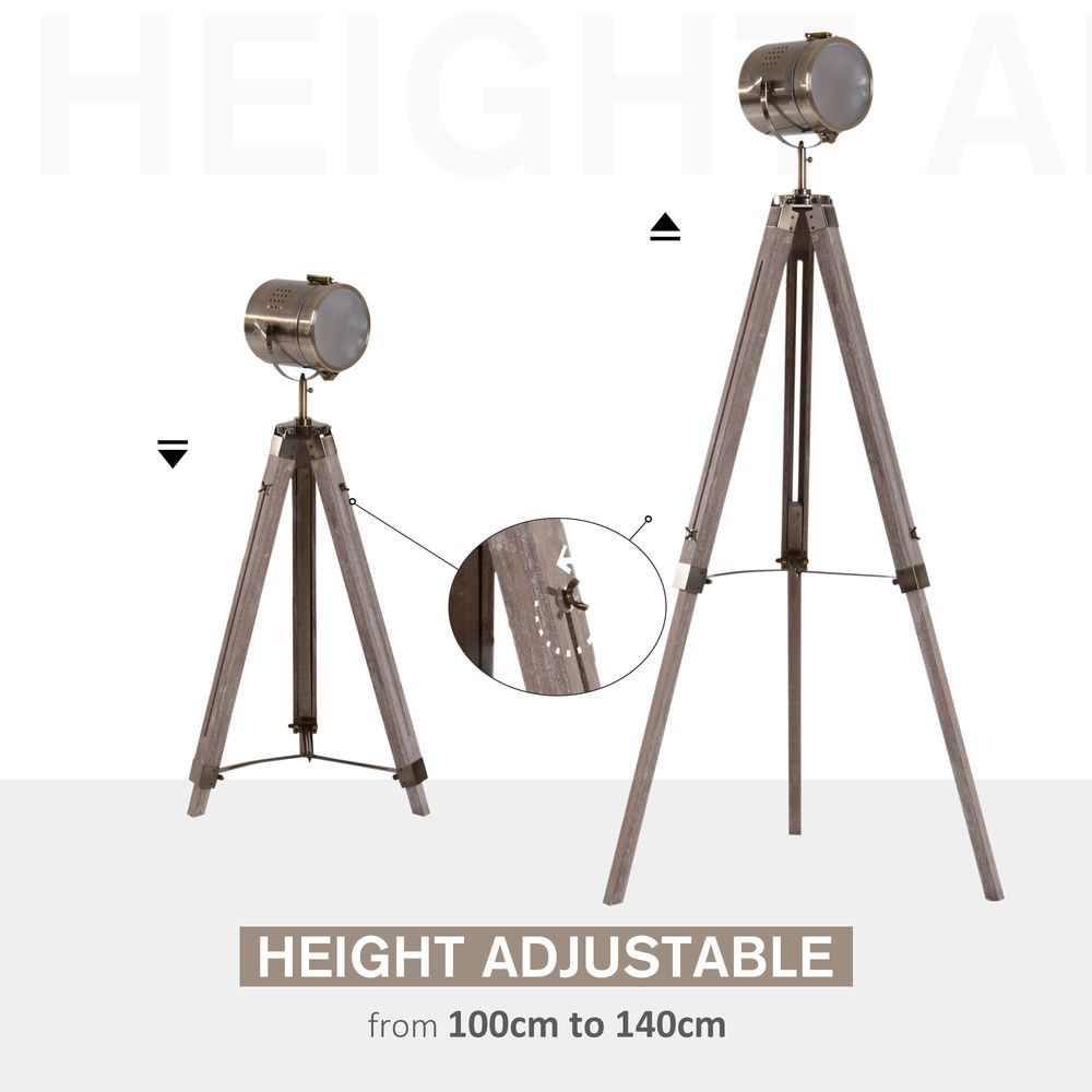 Tripod Floor Lamp, 65L,Wood/Bronze Colour - SILVIONIX