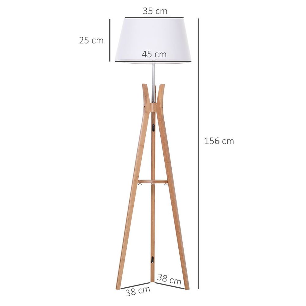 Tripod Floor Lamp Light E27 Base w/ Fabric Shade Storage Shelf, White - SILVIONIX