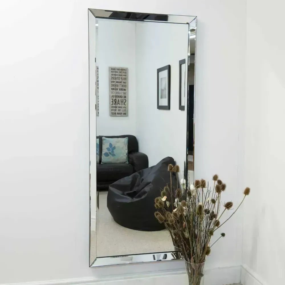 Turvey All Glass Angled Frame Full Length Mirror 178 x 76 CM - SILVIONIX