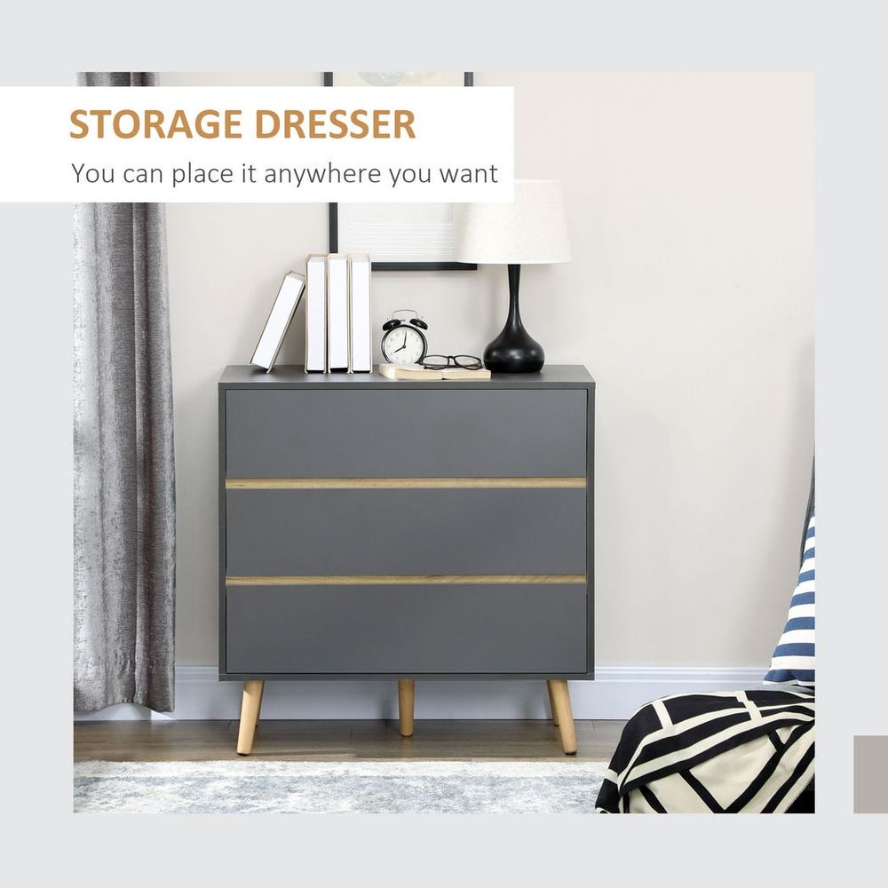 Chest of Drawers, 3 Drawer Storage Cabinet Organiser Bedroom Dark Grey