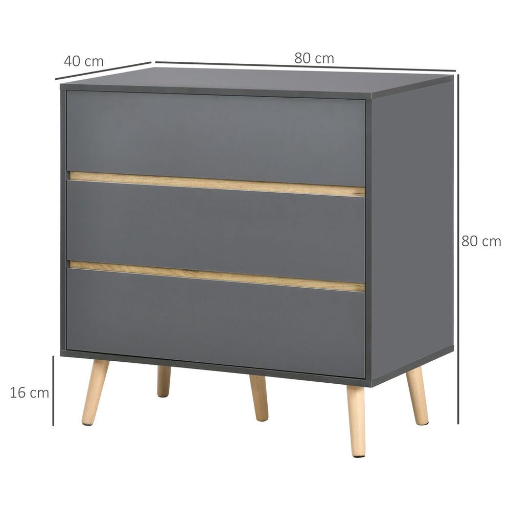 Chest of Drawers, 3 Drawer Storage Cabinet Organiser Bedroom Dark Grey