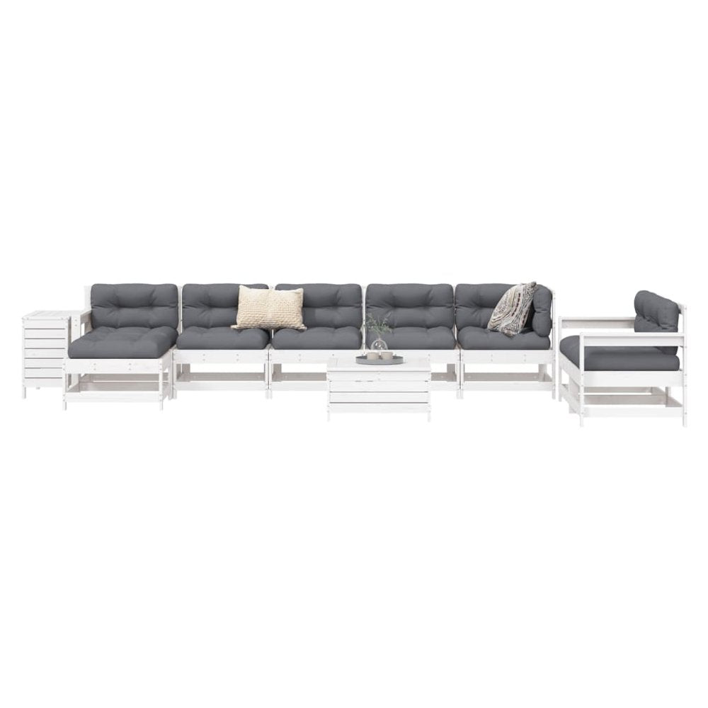 vidaXL 10 Piece Garden Sofa Set White Solid Wood Pine - SILVIONIX