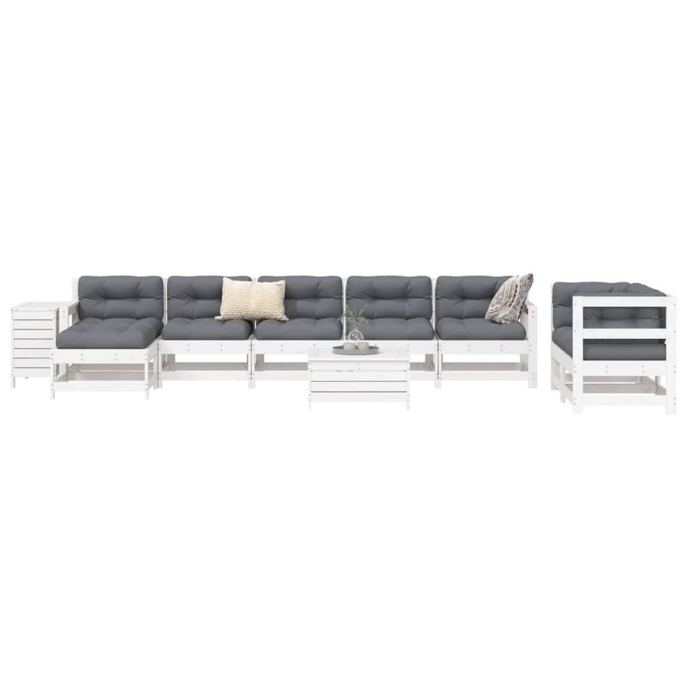 vidaXL 10 Piece Garden Sofa Set White Solid Wood Pine - SILVIONIX