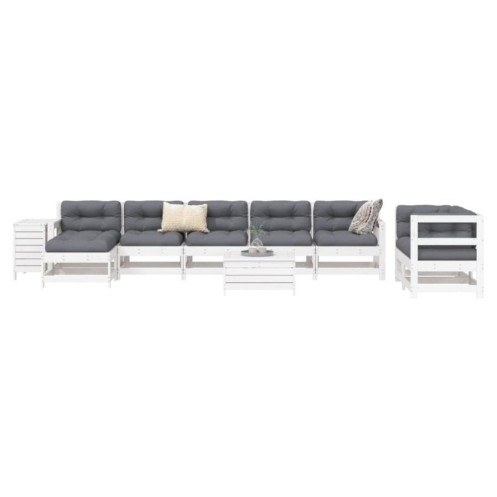 vidaXL 10 Piece Garden Sofa Set White Solid Wood Pine - SILVIONIX