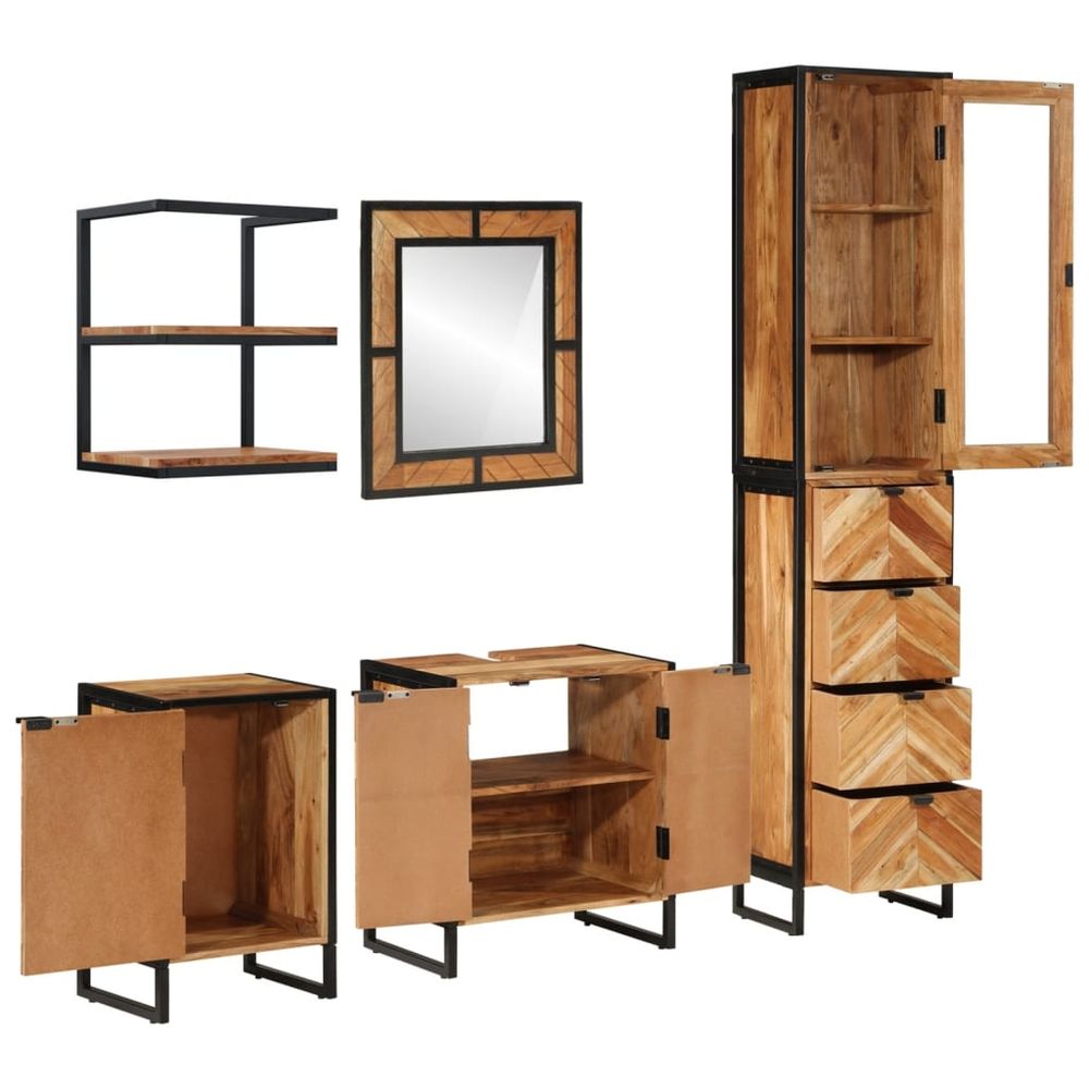 vidaXL 5 Piece Bathroom Furniture Set Iron and Solid Wood Acacia - SILVIONIX