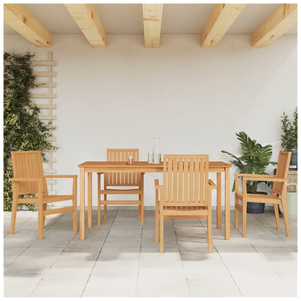 vidaXL 5 Piece Garden Dining Set Solid Wood Teak - SILVIONIX