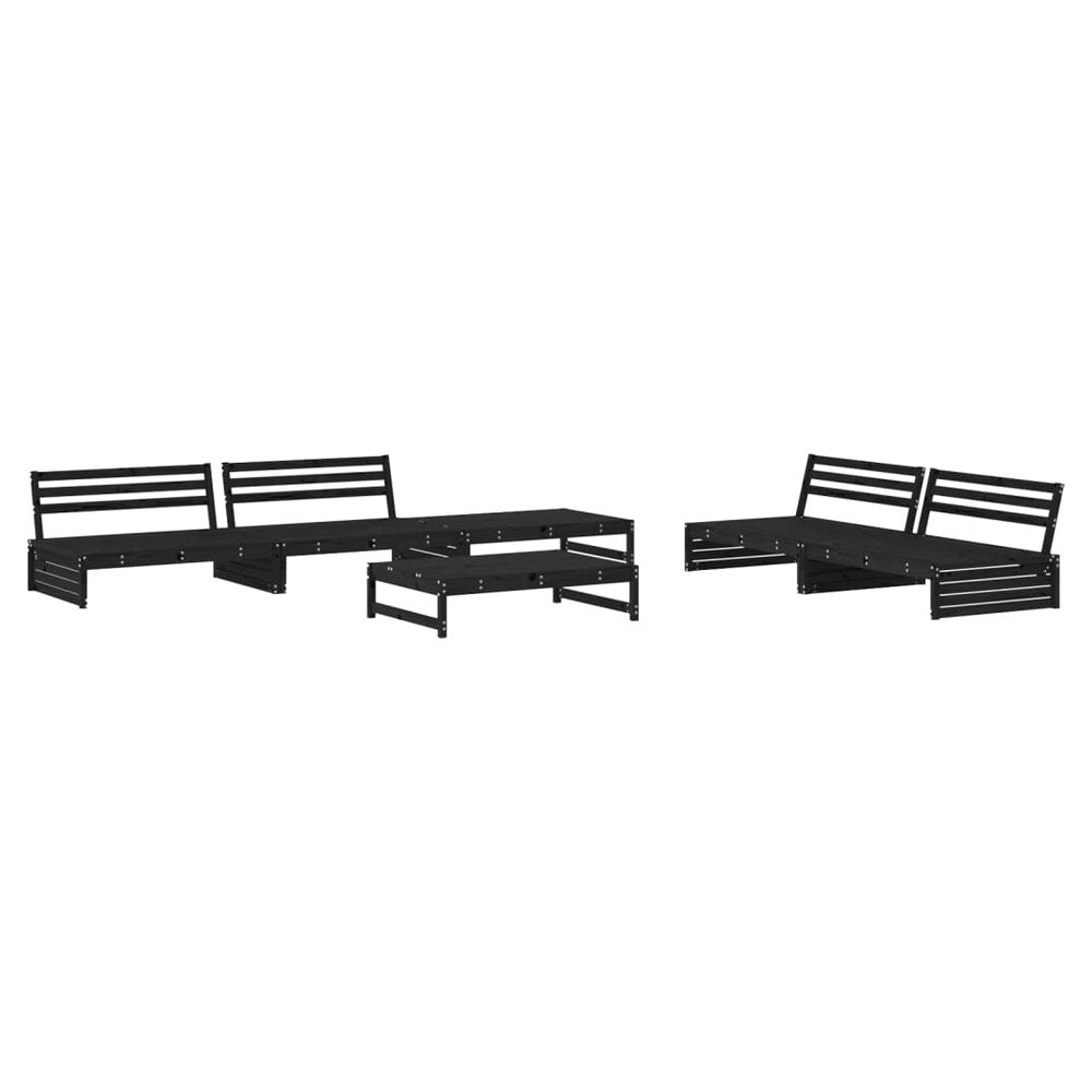 vidaXL 6 Piece Garden Lounge Set Black Solid Wood Pine - SILVIONIX