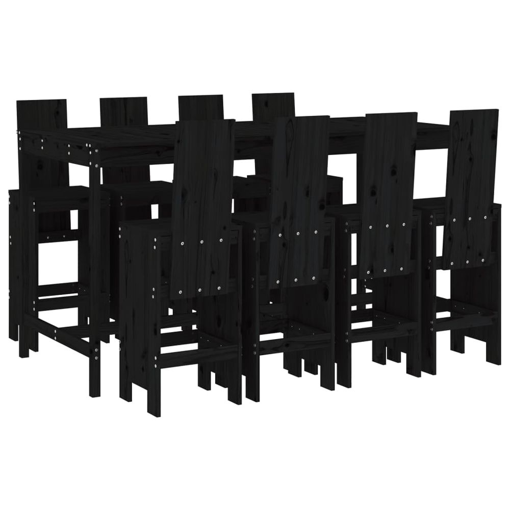 vidaXL 9 Piece Garden Bar Set Black Solid Wood Pine - SILVIONIX