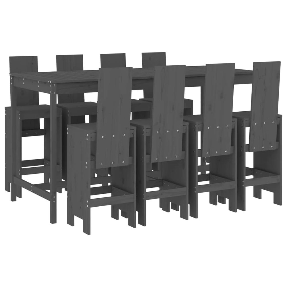 vidaXL 9 Piece Garden Bar Set Grey Solid Wood Pine - SILVIONIX