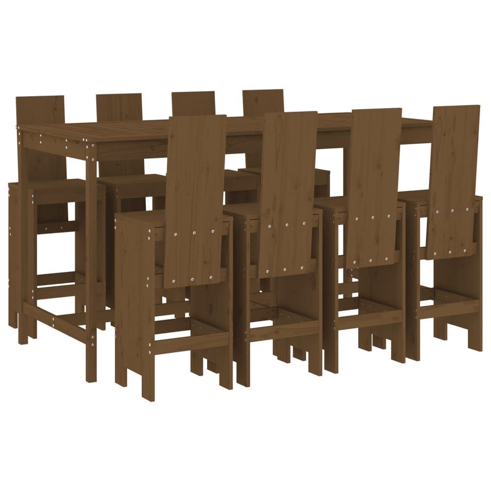 vidaXL 9 Piece Garden Bar Set Honey Brown Solid Wood Pine - SILVIONIX