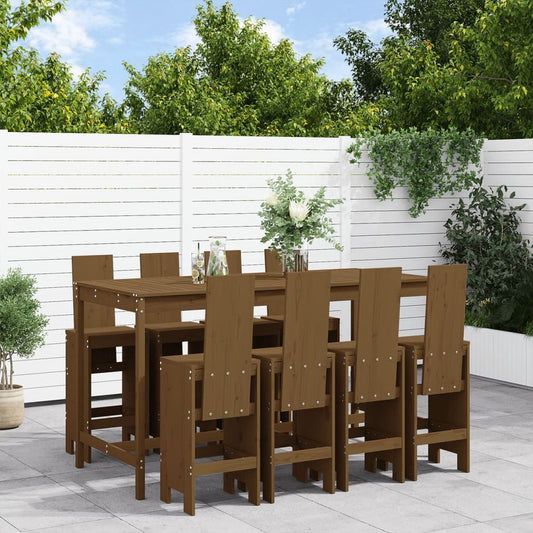 vidaXL 9 Piece Garden Bar Set Honey Brown Solid Wood Pine - SILVIONIX