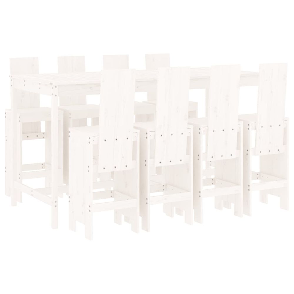 vidaXL 9 Piece Garden Bar Set White Solid Wood Pine - SILVIONIX