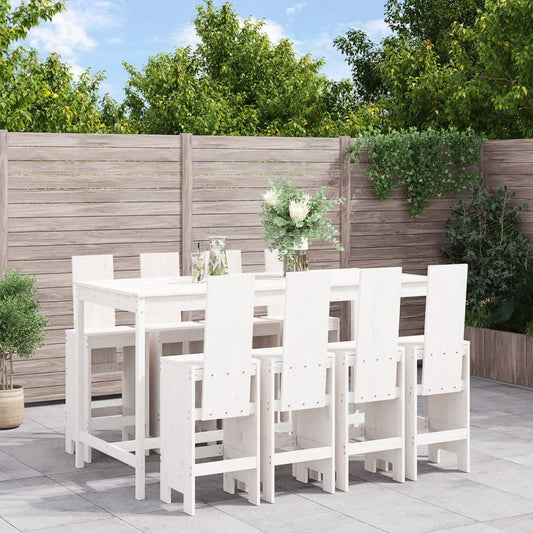 vidaXL 9 Piece Garden Bar Set White Solid Wood Pine - SILVIONIX