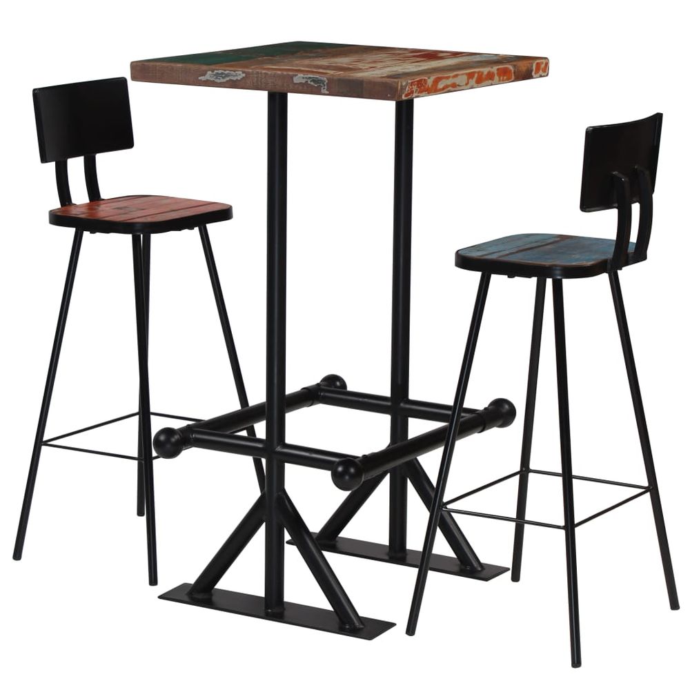 vidaXL Bar Set 3 Piece Solid Reclaimed Wood Multicolour - SILVIONIX