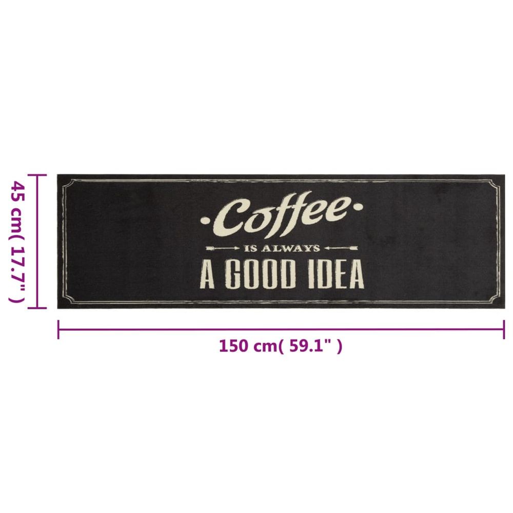 vidaXL Kitchen Rug Washable Coffee Text 45x150 cm Velvet - SILVIONIX