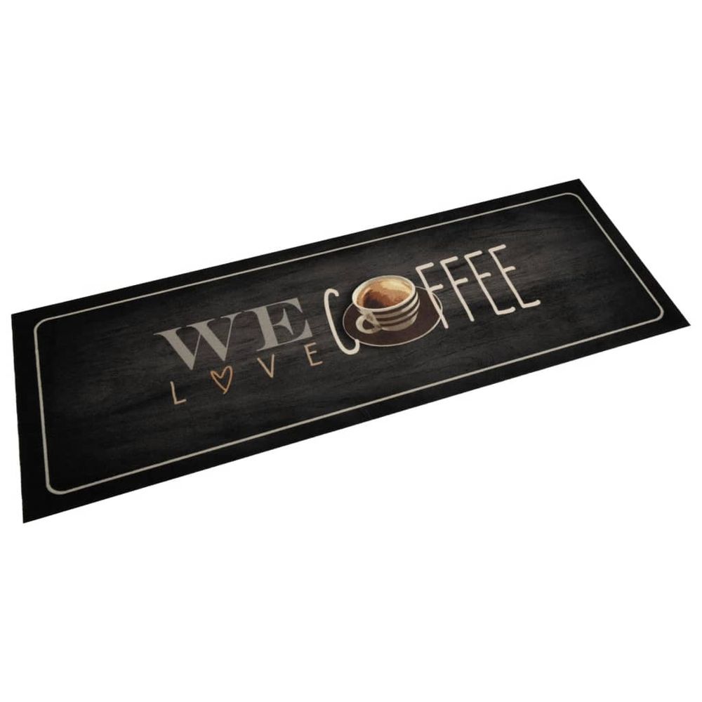 vidaXL Kitchen Rug Washable Coffee Text 60x180 cm Velvet - SILVIONIX