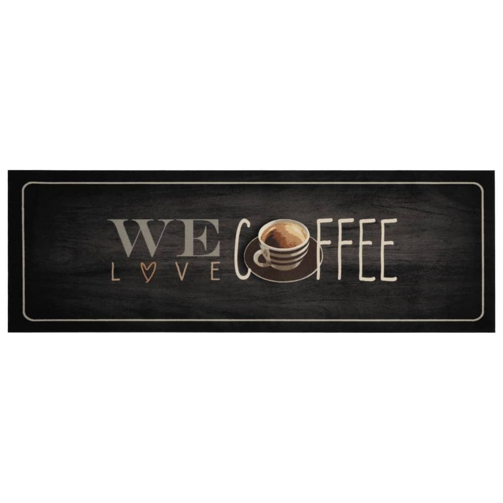 vidaXL Kitchen Rug Washable Coffee Text 60x180 cm Velvet - SILVIONIX