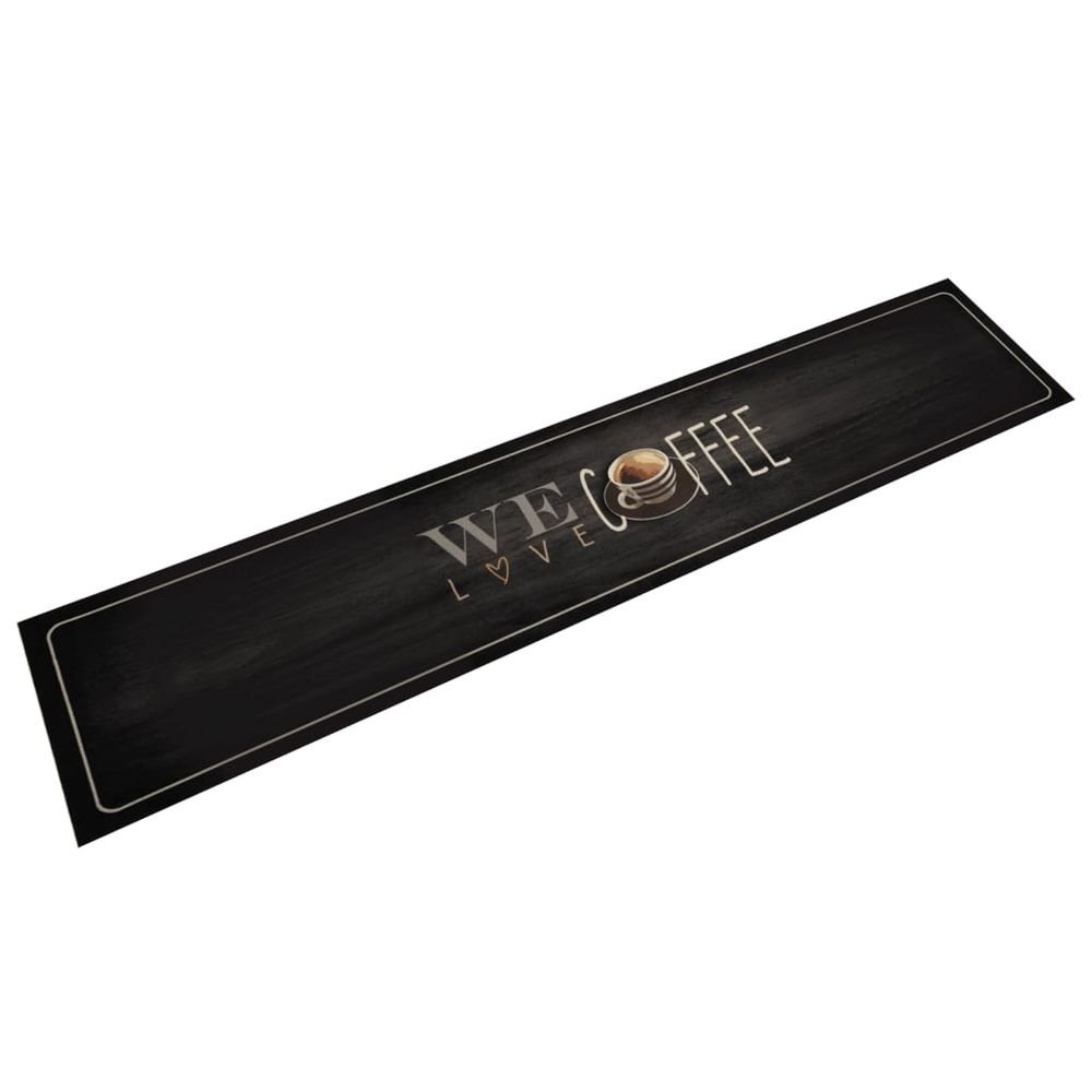 vidaXL Kitchen Rug Washable Coffee Text 60x300 cm Velvet - SILVIONIX