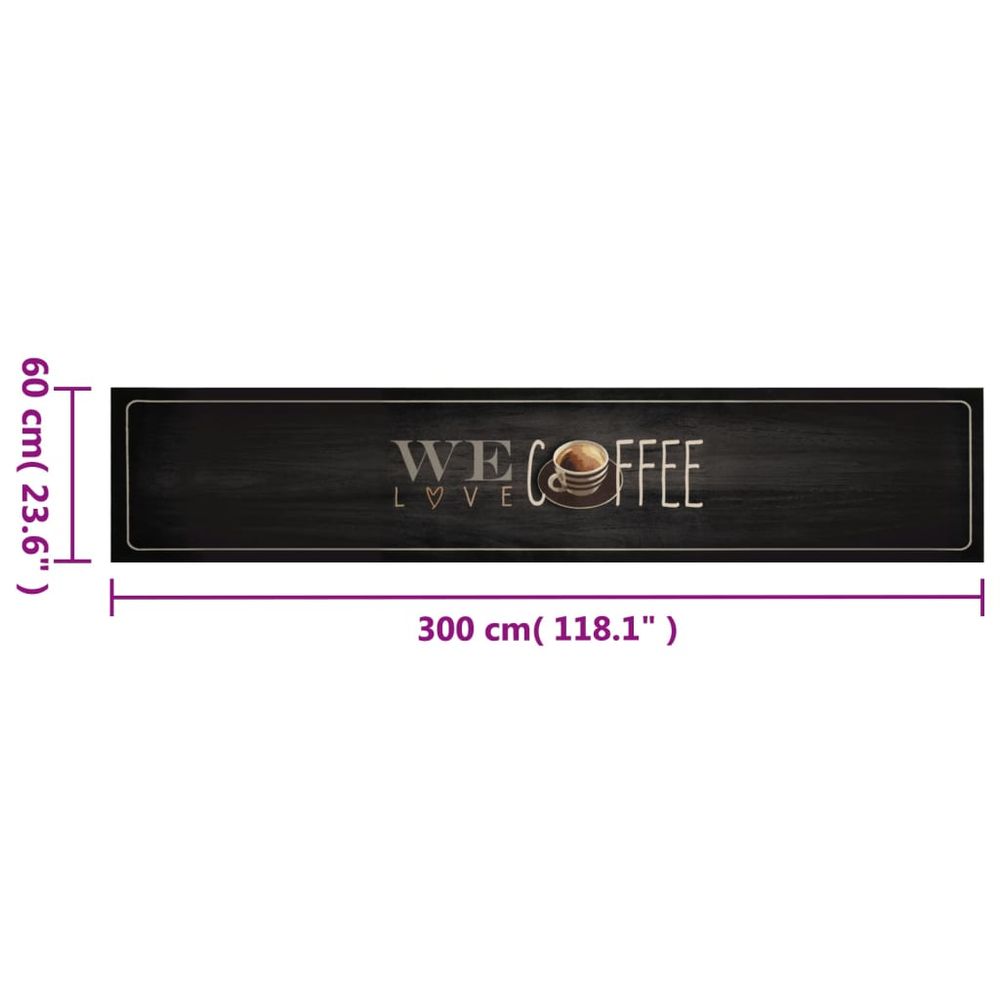 vidaXL Kitchen Rug Washable Coffee Text 60x300 cm Velvet - SILVIONIX