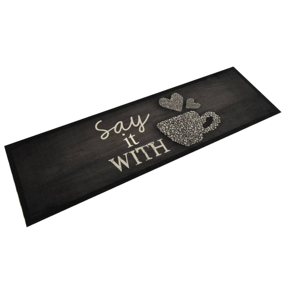 vidaXL Kitchen Rug Washable Cup Black 45x150 cm Velvet - SILVIONIX