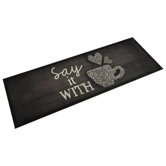 vidaXL Kitchen Rug Washable Cup Black 60x180 cm Velvet - SILVIONIX