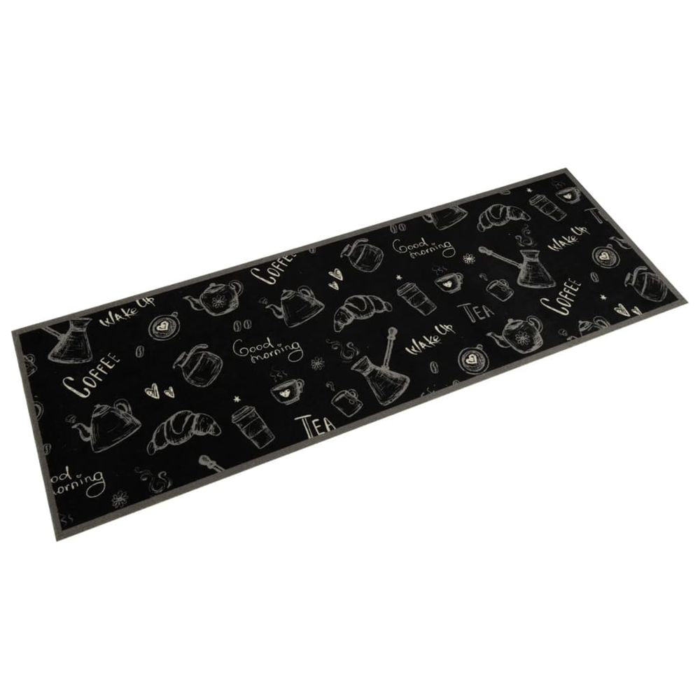 vidaXL Kitchen Rug Washable Morning Black 60x180 cm Velvet - SILVIONIX