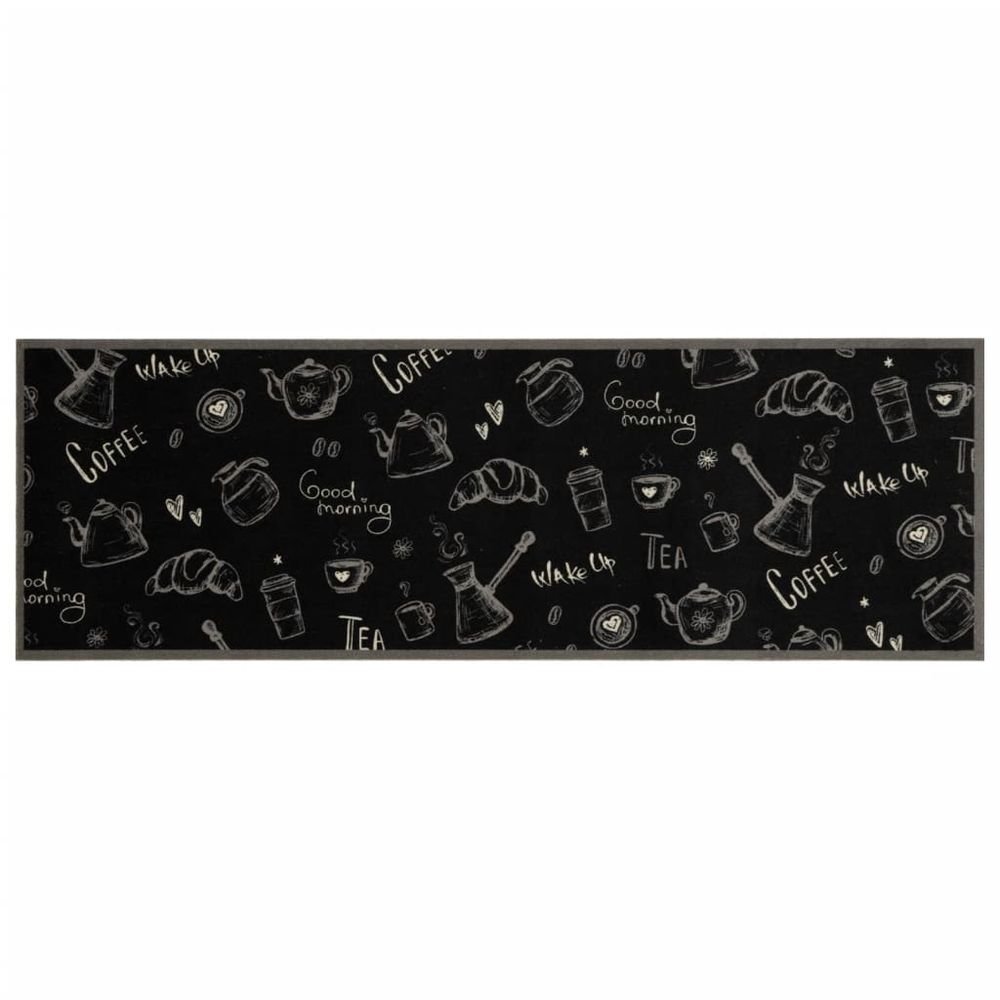 vidaXL Kitchen Rug Washable Morning Black 60x180 cm Velvet - SILVIONIX