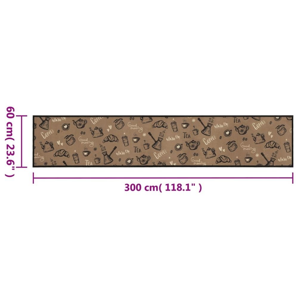 vidaXL Kitchen Rug Washable Morning Brown 60x300 cm Velvet - SILVIONIX