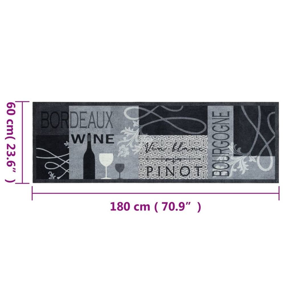 vidaXL Kitchen Rug Washable Wine Grey 60x180 cm Velvet - SILVIONIX