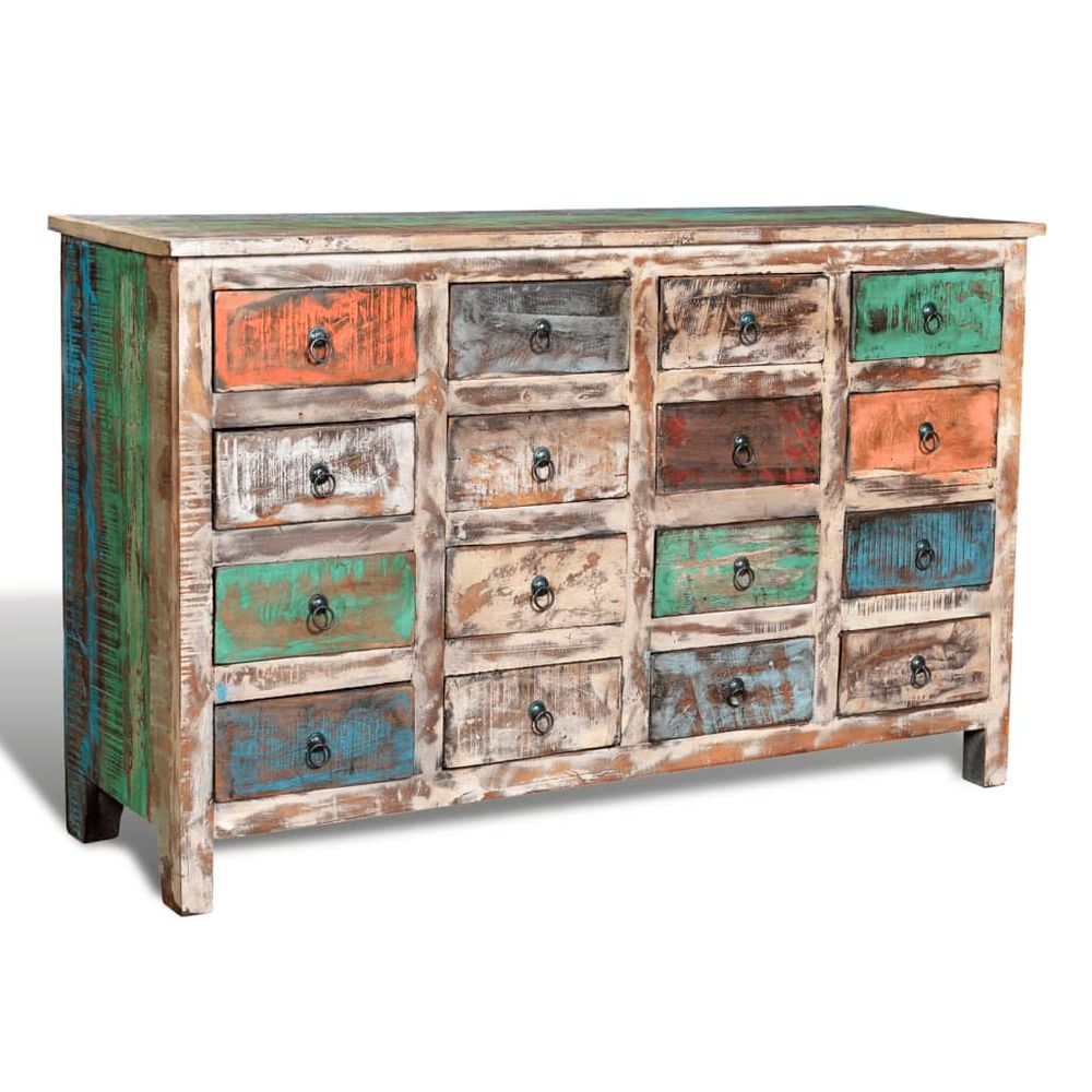 vidaXL Reclaimed Cabinet Solid Wood Multicolour with 16 Drawers - SILVIONIX