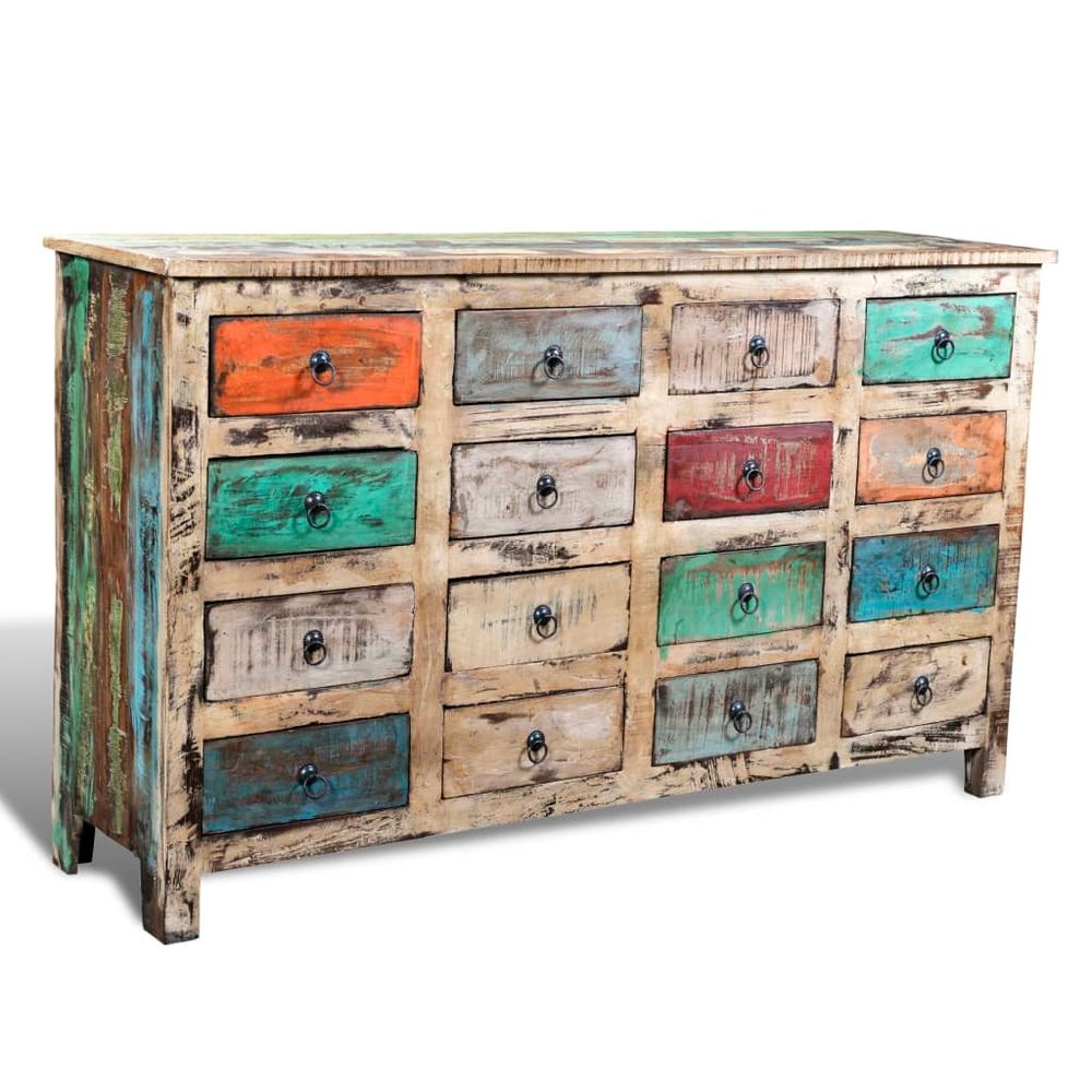 vidaXL Reclaimed Cabinet Solid Wood Multicolour with 16 Drawers - SILVIONIX