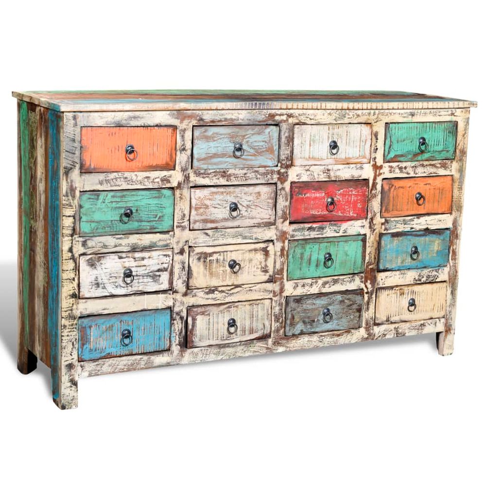 vidaXL Reclaimed Cabinet Solid Wood Multicolour with 16 Drawers - SILVIONIX