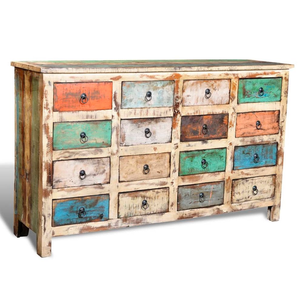 vidaXL Reclaimed Cabinet Solid Wood Multicolour with 16 Drawers - SILVIONIX