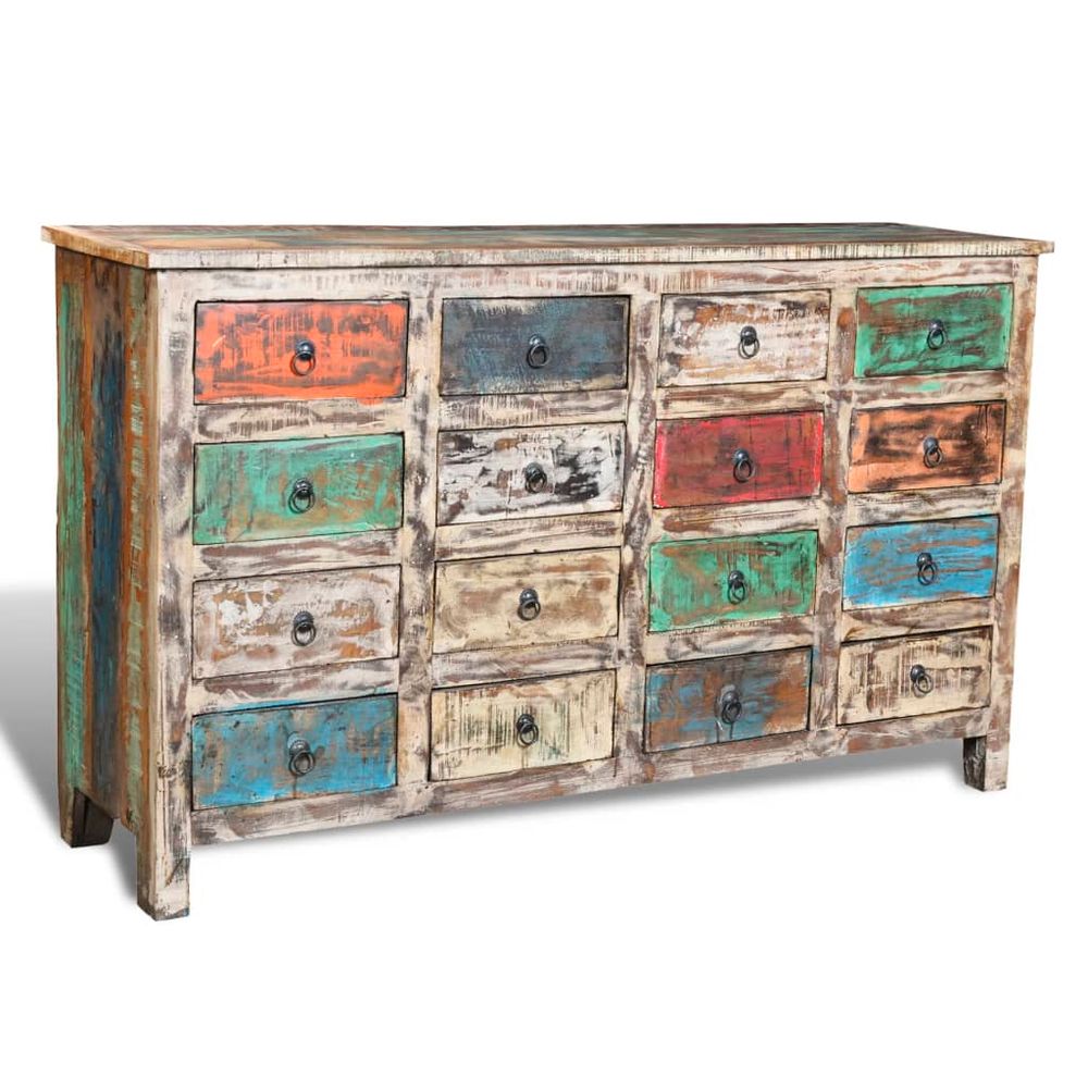 vidaXL Reclaimed Cabinet Solid Wood Multicolour with 16 Drawers - SILVIONIX