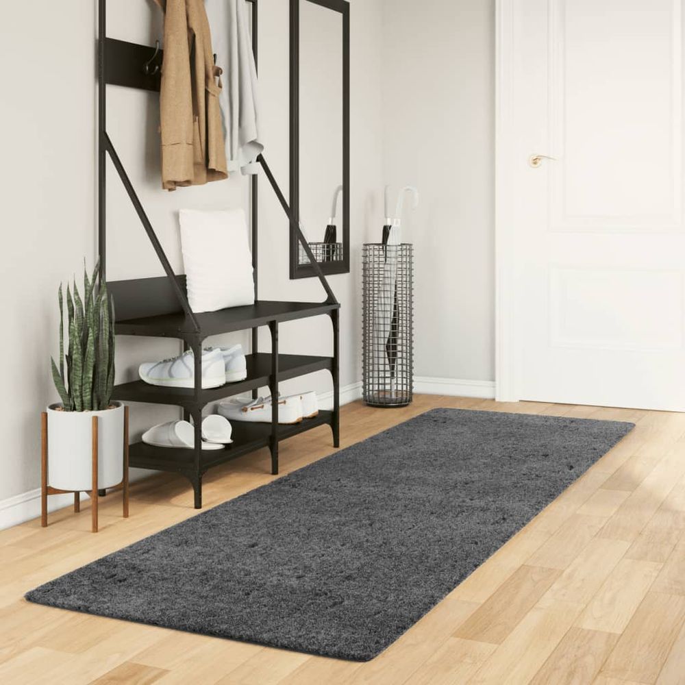 vidaXL Rug OVIEDO Short Pile Anthracite 80x250 cm - SILVIONIX