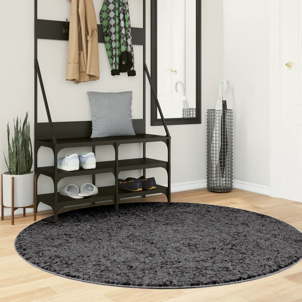 vidaXL Rug OVIEDO Short Pile Anthracite Ø 160 cm - SILVIONIX