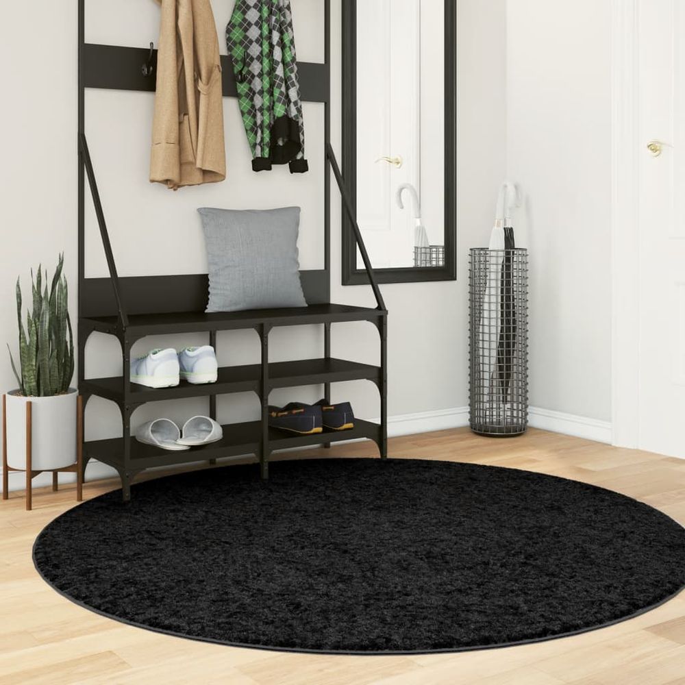 vidaXL Rug OVIEDO Short Pile Black Ø 160 cm - SILVIONIX