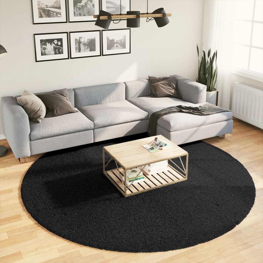 vidaXL Rug OVIEDO Short Pile Black Ø 240 cm - SILVIONIX