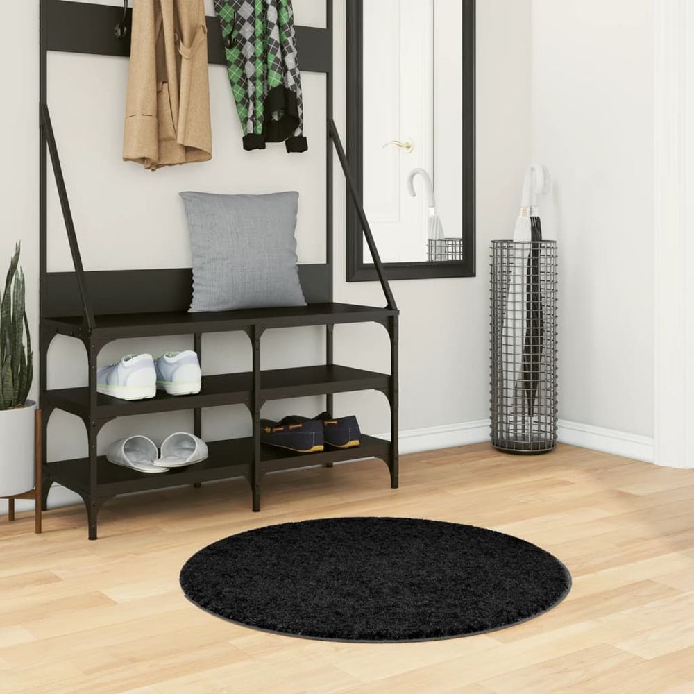 vidaXL Rug OVIEDO Short Pile Black Ø 80 cm - SILVIONIX