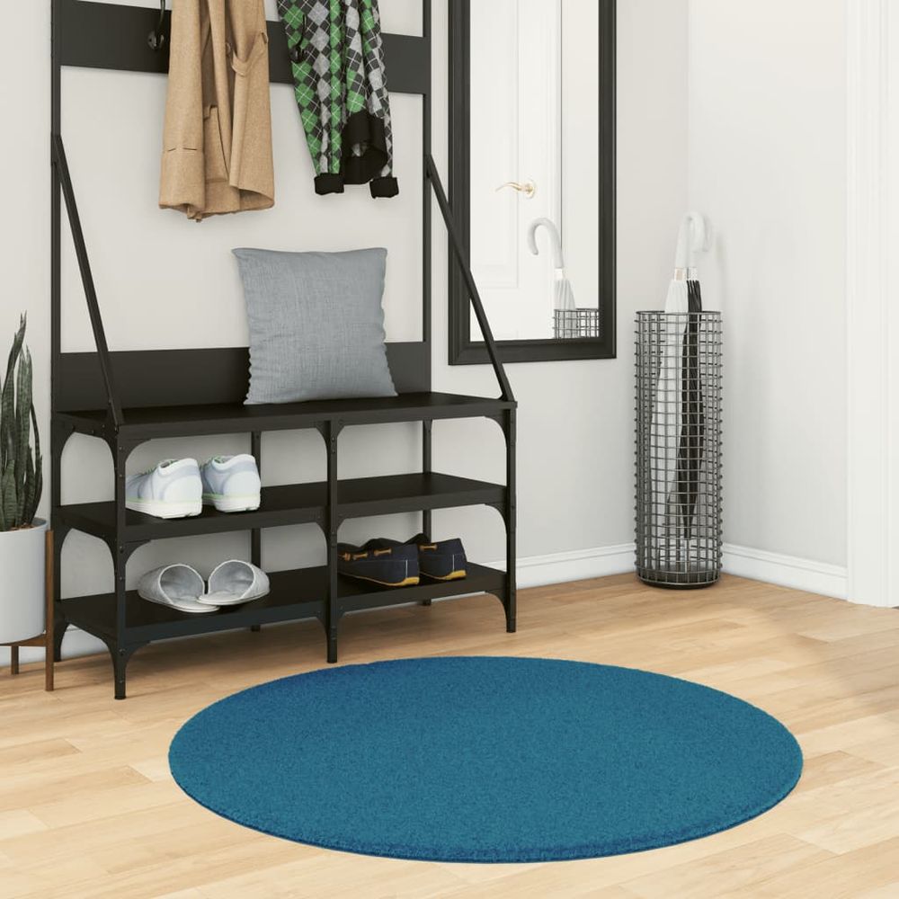 vidaXL Rug OVIEDO Short Pile Turquoise Ø 100 cm - SILVIONIX