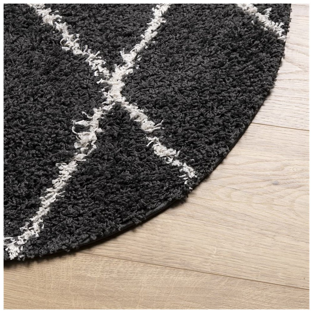 vidaXL Shaggy Rug High Pile Modern Black and Cream Ø 100 cm - SILVIONIX