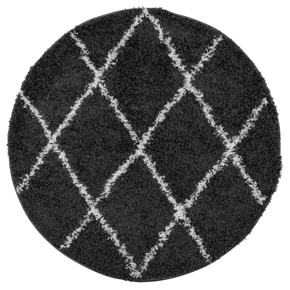 vidaXL Shaggy Rug High Pile Modern Black and Cream Ø 100 cm - SILVIONIX