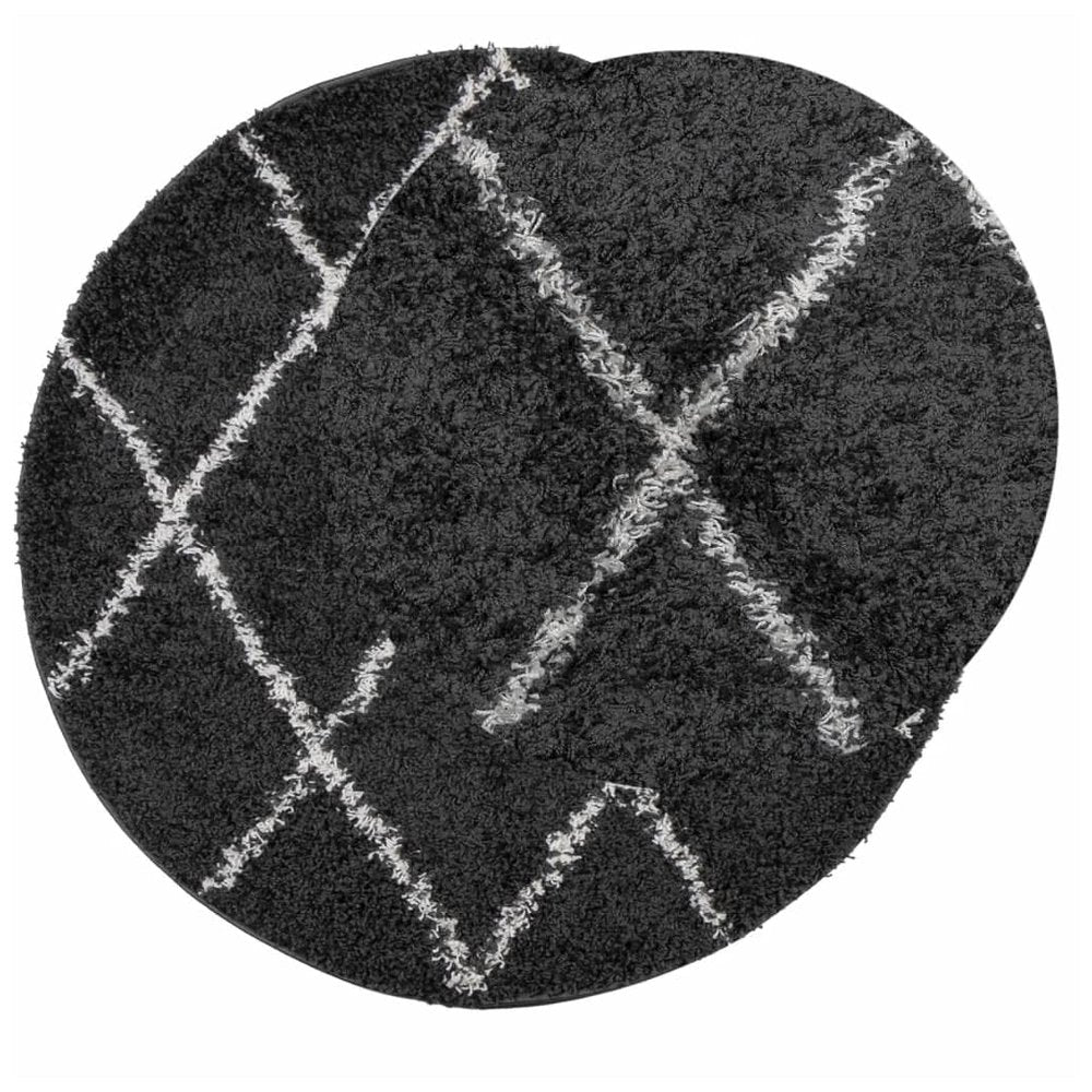 vidaXL Shaggy Rug High Pile Modern Black and Cream Ø 100 cm - SILVIONIX